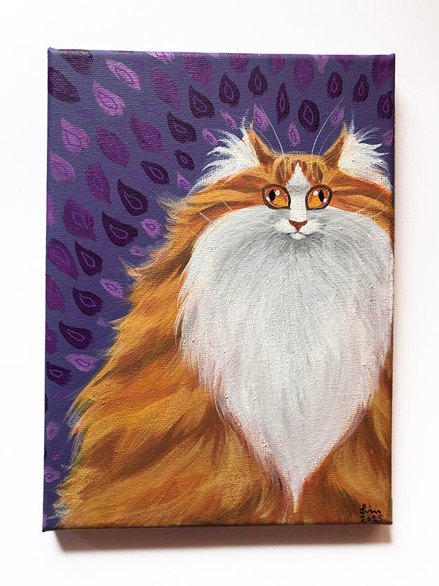 ‘Longhaired Ginger Cat' Acrylic Painting on Canvas
