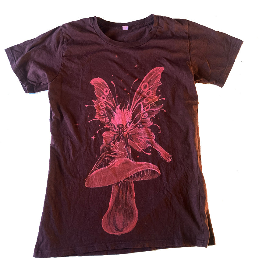 ‘Mushroom Faerie' one of a kind upcycled t-shirt (size: S)