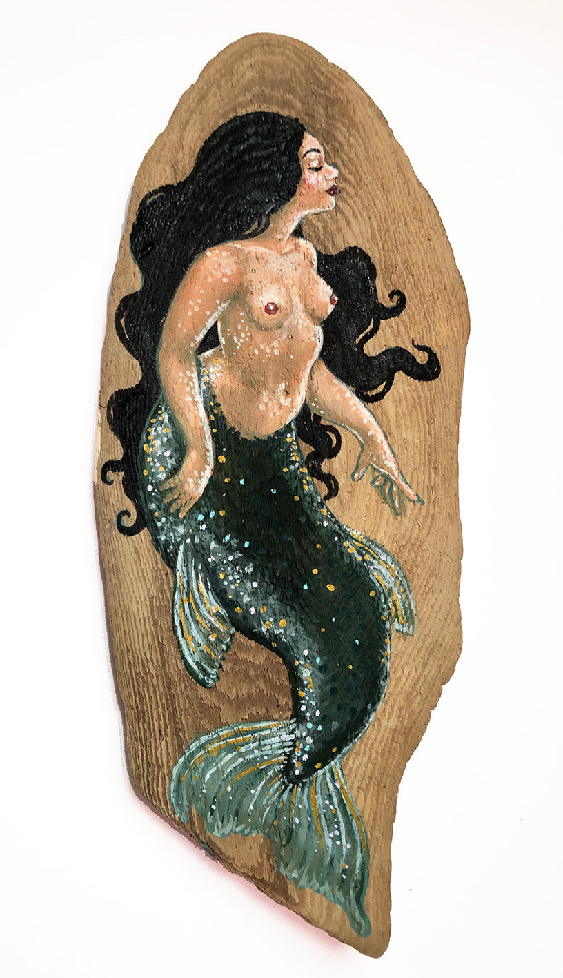 ’Driftwood Mermaid I' Painting on Driftwood