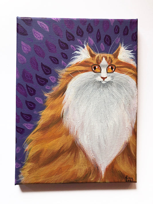‘Longhaired Ginger Cat' Acrylic Painting on Canvas