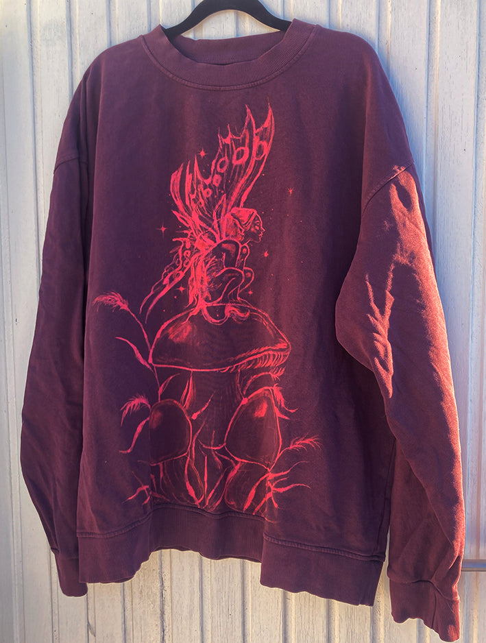 ‘Mushroom Faerie' one of a kind upcycled sweatshirt (size: L)