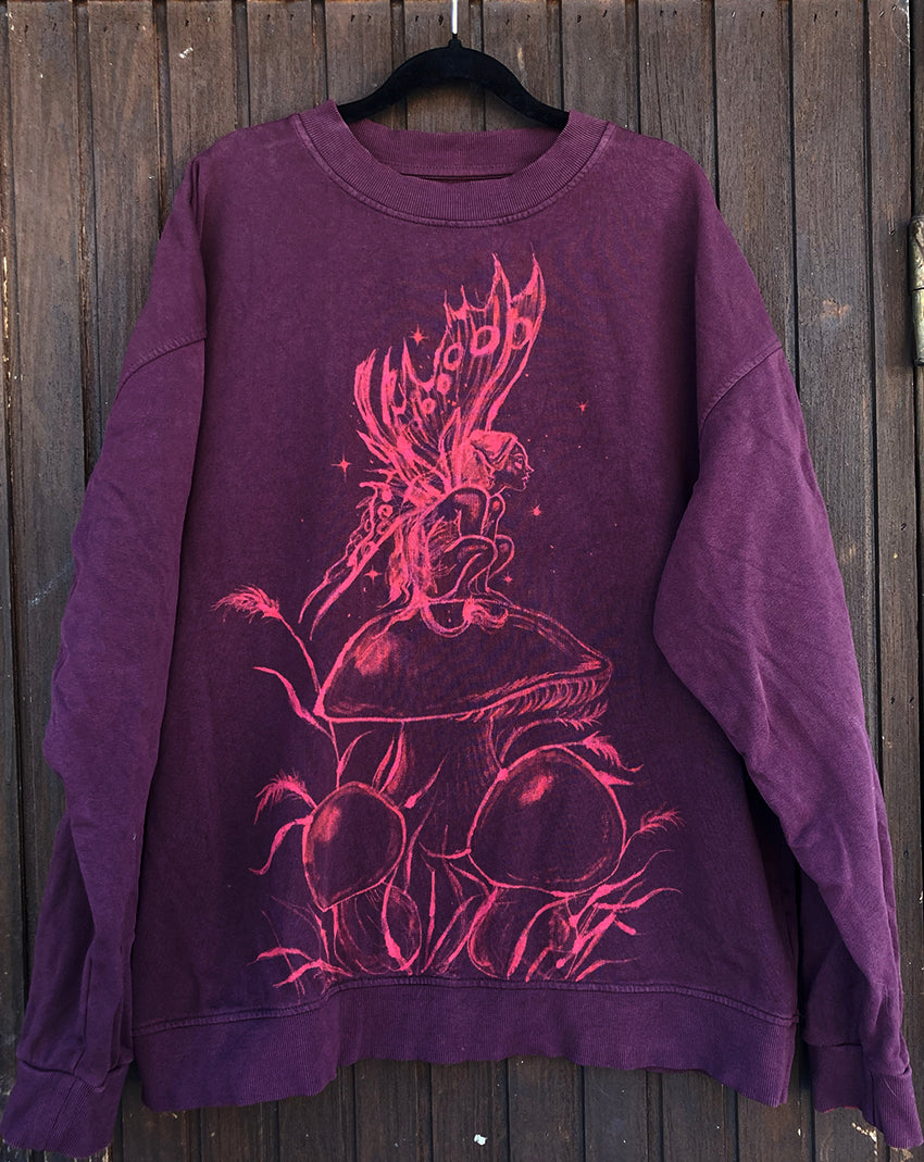 ‘Mushroom Faerie' one of a kind upcycled sweatshirt (size: L)