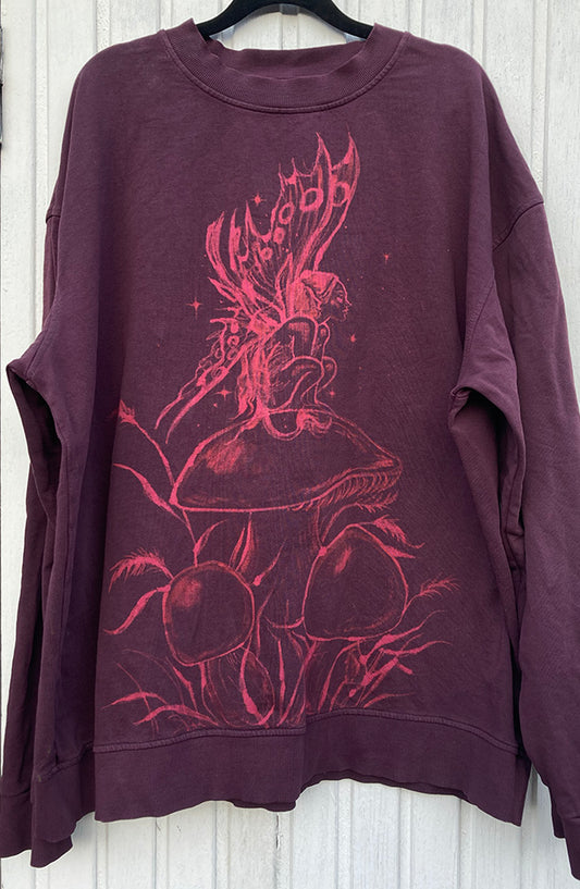 ‘Mushroom Faerie' one of a kind upcycled sweatshirt (size: L)