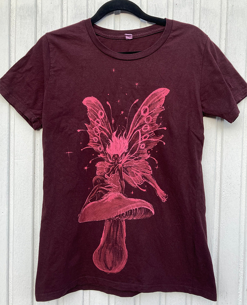 ‘Mushroom Faerie' one of a kind upcycled t-shirt (size: S)