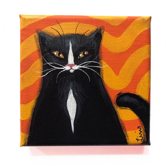 ‘Tuxedo Cat' Acrylic Painting on Canvas