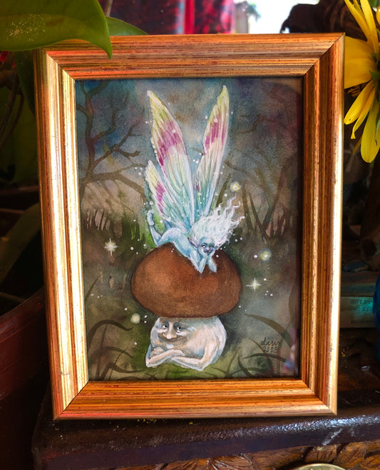 ’Faerie on Boletus' Framed Mini Painting
