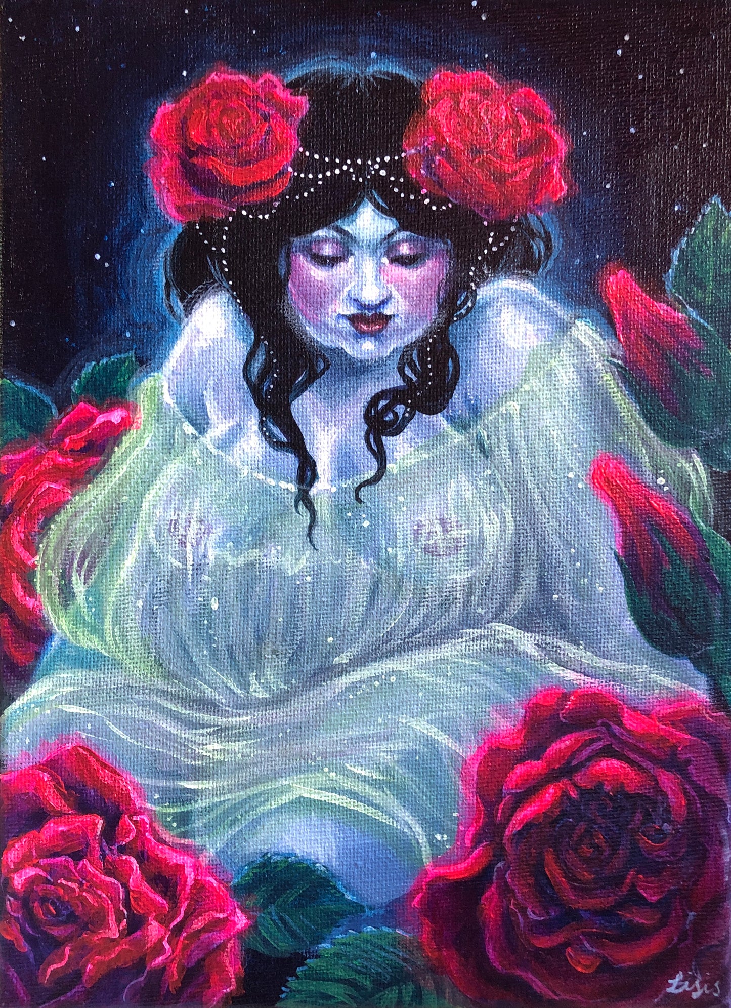 ‘Night Rose' Acrylic Painting on Canvas