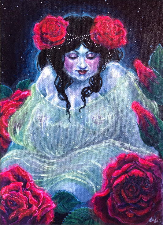 ‘Night Rose' Acrylic Painting on Canvas