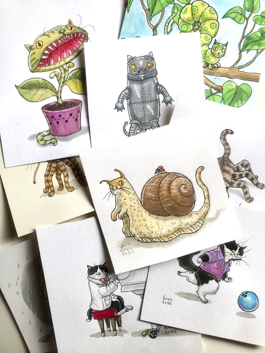 Cat Packs Watercolour Illustrations