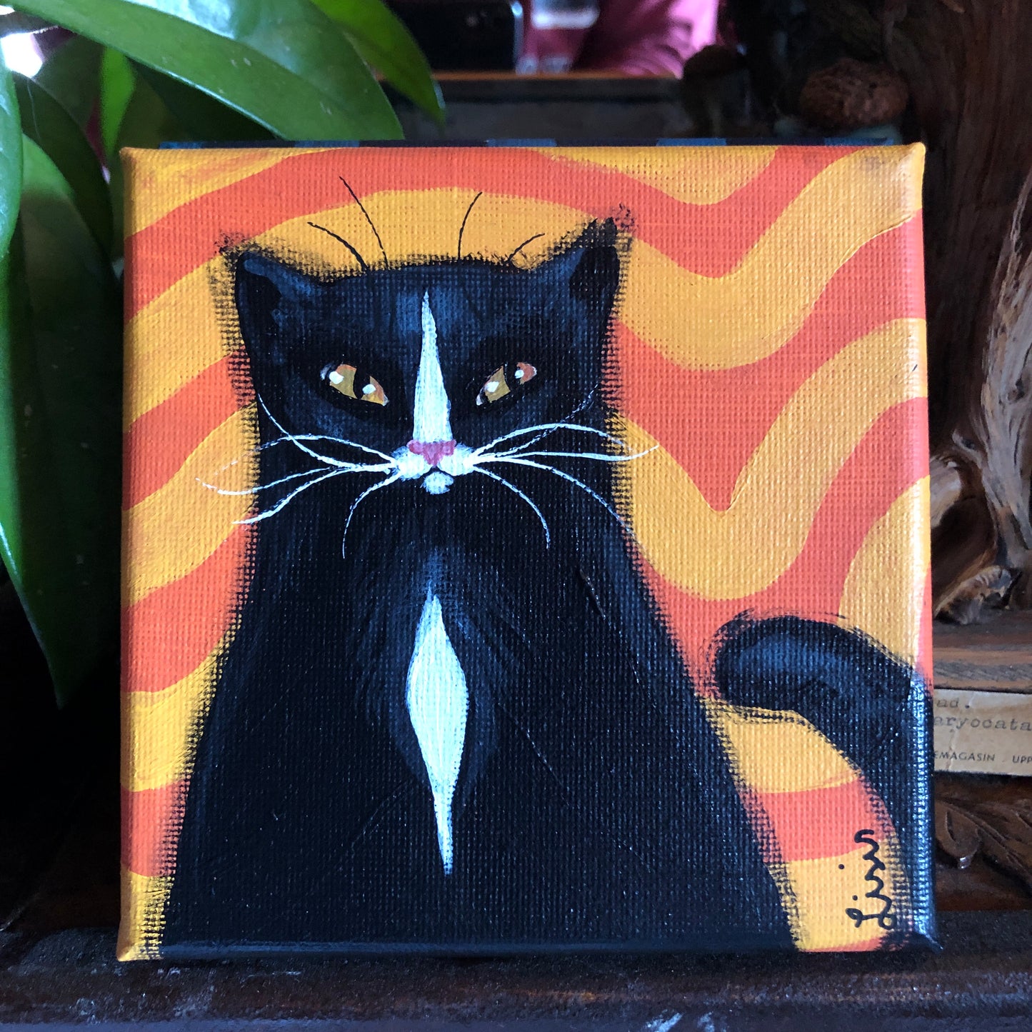 ‘Tuxedo Cat' Acrylic Painting on Canvas