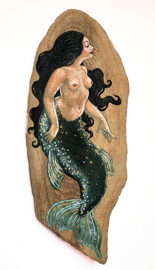 ’Driftwood Mermaid I' Painting on Driftwood