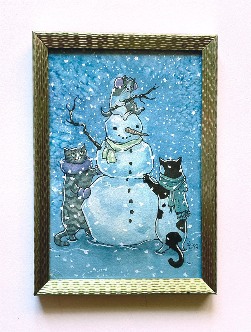 'Building a Snow Man' Framed Painting