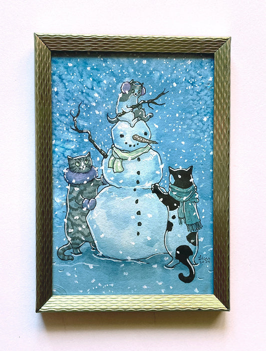 'Building a Snow Man' Framed Painting