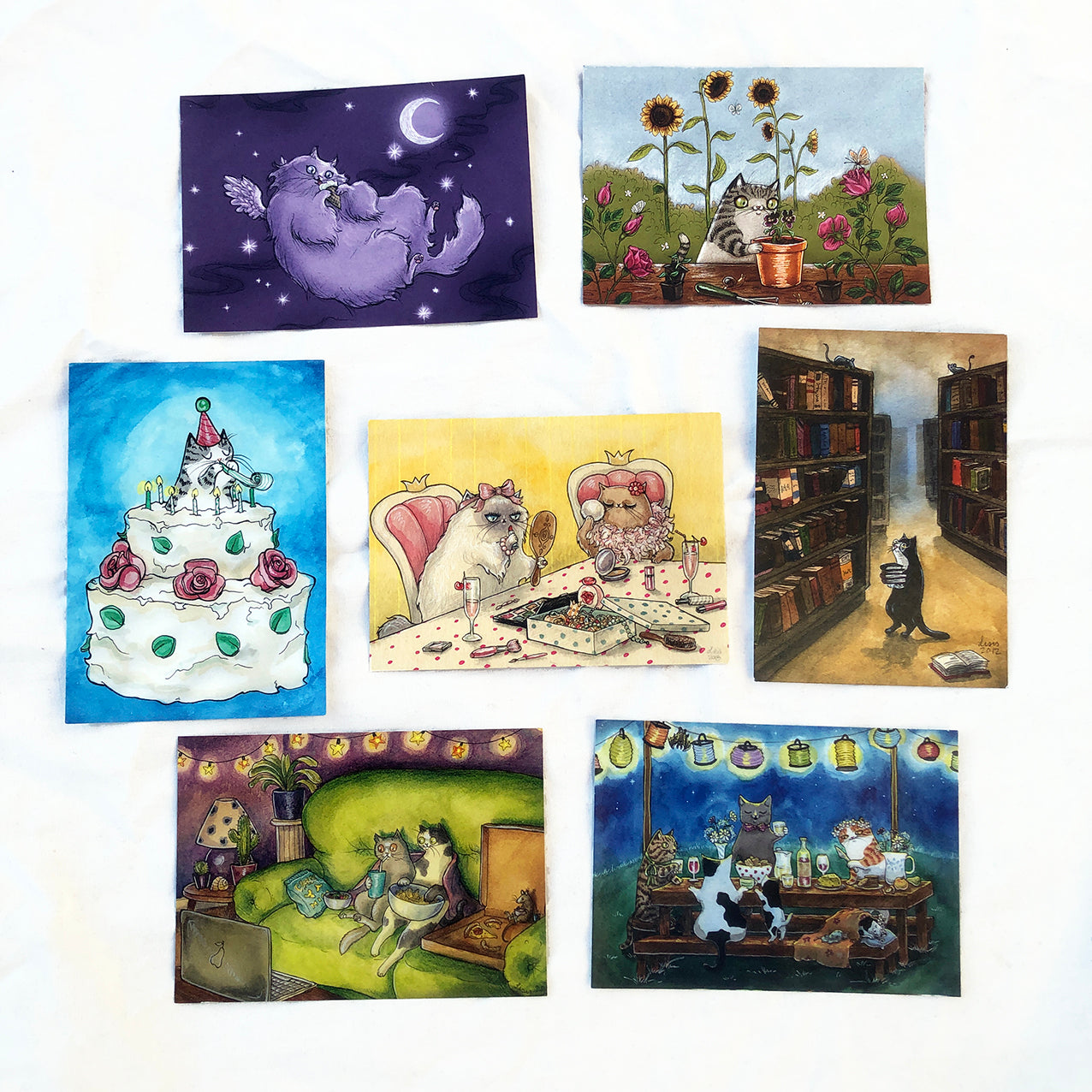 Set of 7 Cat Postcards