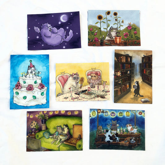Set of 7 Cat Postcards