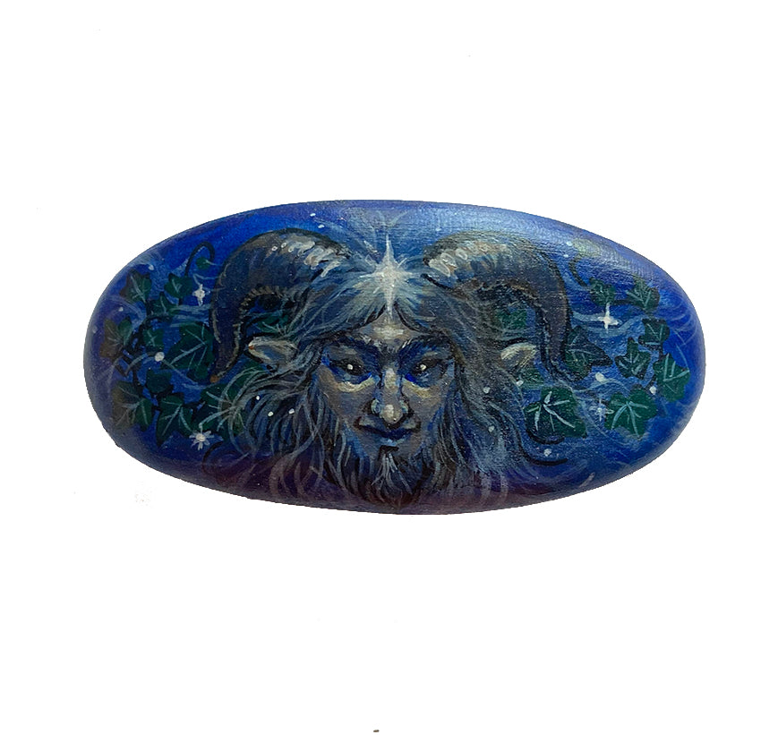 Hand painted 'Midnight Faun' Wood Barrette/Hairclip
