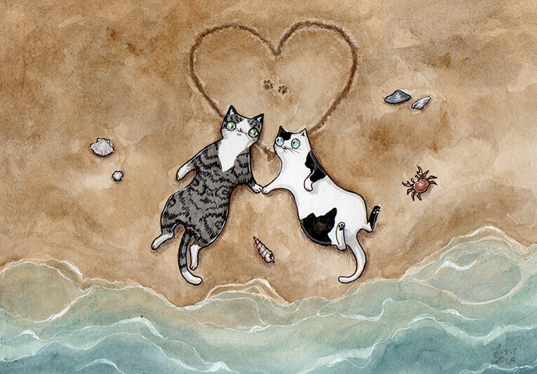 'Beach Cats' - A4 print
