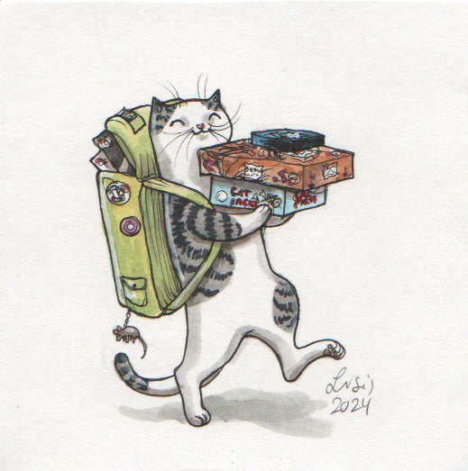 Cat Packs Watercolour Illustrations