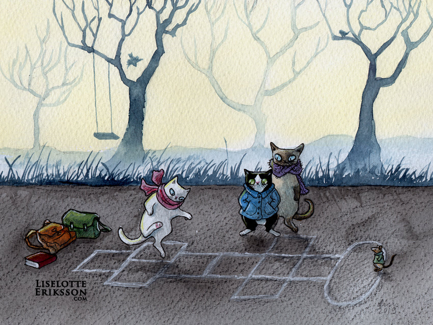 'Hopscotch in Early Spring' Original Illustration