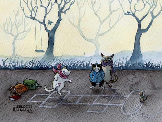 'Hopscotch in Early Spring' Original Illustration