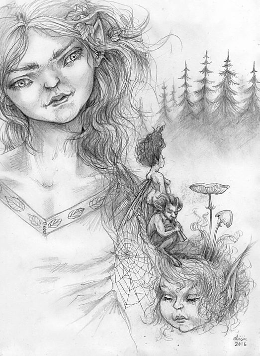 'In The Woods At Dusk' Original Drawing